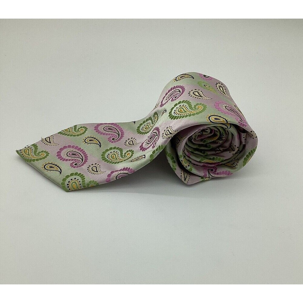 Verse 9 Necktie 100% Silk Paisley Soft Pink Green Classic Men’s Tie - Picture 2 of 6